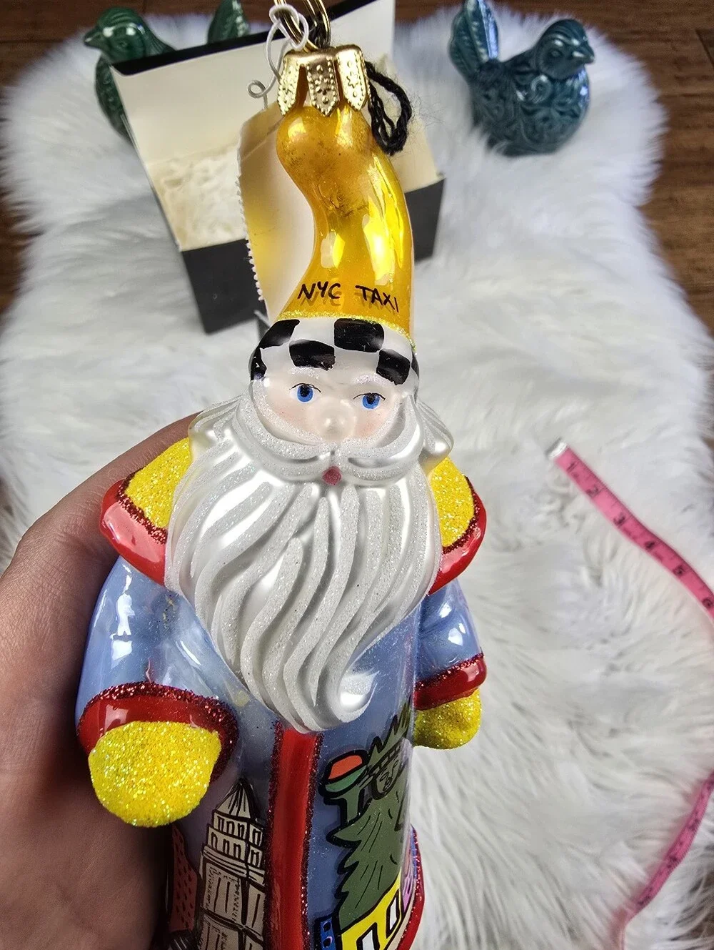 Joy To The World Glitterazzi New York Pop Art Santa Christmas Glass Ornament